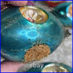 10 VINTAGE GLASS CHRISTMAS ORNAMENTS Wrapped in Wire