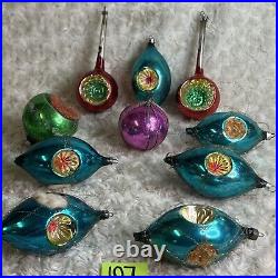 10 VINTAGE GLASS CHRISTMAS ORNAMENTS Wrapped in Wire