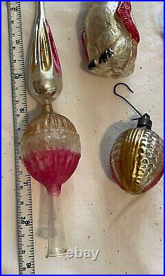 10 Very Old Antique Glass Feather Tree Figural Christmas Ornaments With Topper