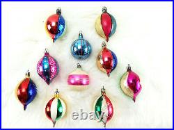 10 Vintage Poland Fantasia Indent Teardrop Ball Glass Christmas Ornaments 2-3