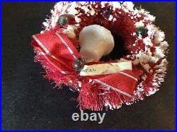 10 Vtg Bottle Brush 3 Wreaths Pink Frosted Mercury Glass Beads Bell Bow Japan