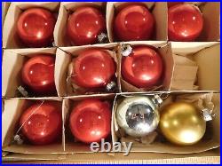 11 Fantasia Round Glass Vintage Poland Christmas Tree Ornaments in Box 9 Red +