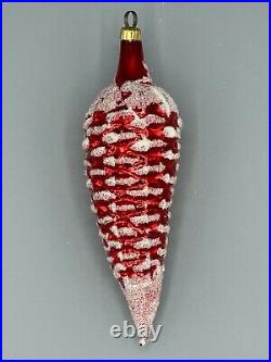 12 1950's Hand Blown Glass Pine Cone Christmas Ornaments NMIB 6 Long Mica Snow