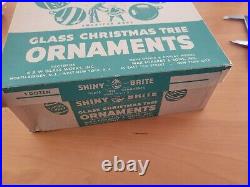 12- 3 Vtg Shiny Brite USA Unsilvered Striped Glass Christmas Ornaments w Tinsel