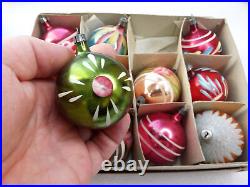 12 Old Vintage Glass Christmas GDR Ornaments Fir-Tree X-mas Decoration Balls Set