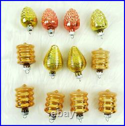 12 Shiny Brite Atomic Gold Glass Beehive Lantern Grape Christmas Ornaments 2