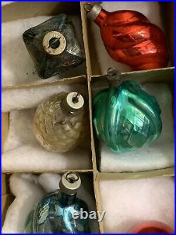 12 VTG Antique Glass Figural Christmas Tree Ornaments Swirl Acorn Lantern