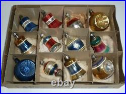 12 Vintage 1950's Premier Glass Christmas Tree Ornaments Indent Indented, Bells