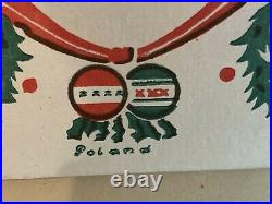 12 Vintage 1950s/60s Poland Colorful Striped Christmas Ornaments in Original Box