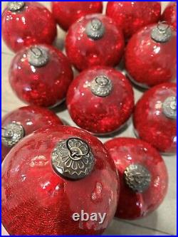 12 Vintage Antique Style Large German Kugel Glass Ornaments Balls Christmas Red