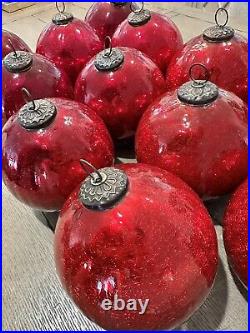 12 Vintage Antique Style Large German Kugel Glass Ornaments Balls Christmas Red