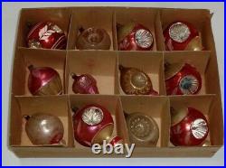 (12) Vintage Antique X-mas Tree Ornaments Parachute, Nipple, Triple Indent