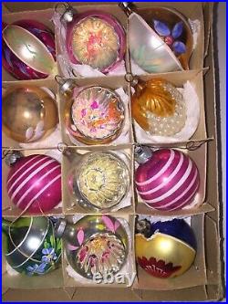 12 Vintage Christmas Baubles Multicoloured 50s-70s 4 Concave Hand Decorated