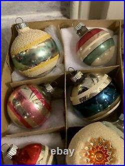 12 Vintage Christmas Ornaments Shiny Bright Teardrops Indent Mica Sugared MCM