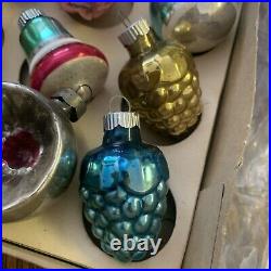 12 Vintage Diorama Poland Mercury Glass Teardrop Christmas Tree Ornaments 1950s