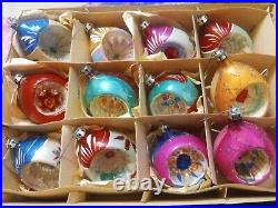 12 Vintage Fantasia Poland Mercury Glass Teardrop Christmas Tree Ornaments withBox