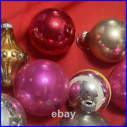 12 Vintage LARGE STENCILED SHINY BRITE USA MERCURY GLASS Christmas ORNAMENTS