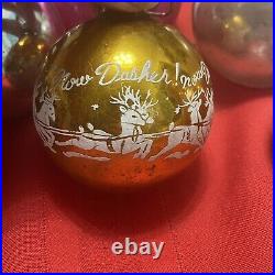 12 Vintage LARGE STENCILED SHINY BRITE USA MERCURY GLASS Christmas ORNAMENTS