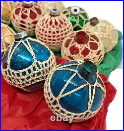 12 Vintage Mercury Glass Christmas color Ornaments Crochet Embellishments READ