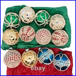 12 Vintage Mercury Glass Christmas color Ornaments Crochet Embellishments READ