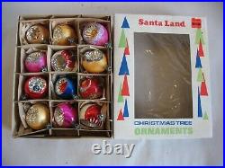 12 Vintage POLAND Glass Christmas Tree Ornaments Indents Round & Teardrops