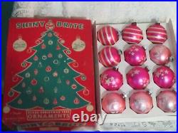 12 Vintage Pink SHINY BRITE MERCURY CHRISTMAS ORNAMENT BOX