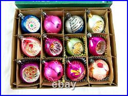 12 Vintage Poland Mica Teardrop Ball Mercury Glass Ornaments in Box