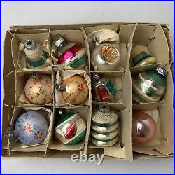 12 Vintage Poland Shiny Brite Minature Indent Mercury Glass Christmas Ornaments