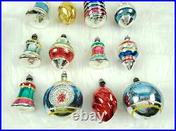12 Vintage Premier Atomic Lantern Swirl Indent Bell Glass Christmas Ornaments
