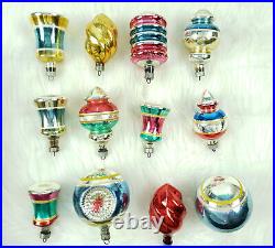 12 Vintage Premier Atomic Lantern Swirl Indent Bell Glass Christmas Ornaments