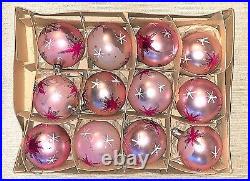 12 Vintage Shiney Bright Glass Christmas Ornaments Silver Flocked original box