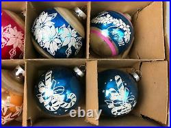 12 Vintage Shiny Bright Christmas Tree Hand Painted Glitter Glass Ball Ornaments