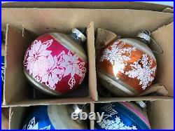12 Vintage Shiny Bright Christmas Tree Hand Painted Glitter Glass Ball Ornaments