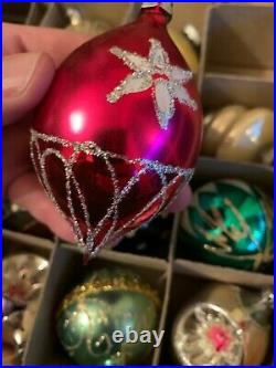 12 Vintage Shiny Bright Glass Christmas Ornaments, Indents, lanterns, teardrops