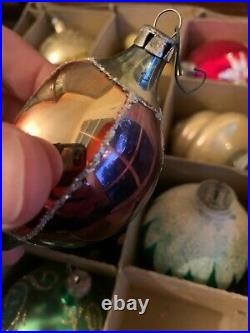 12 Vintage Shiny Bright Glass Christmas Ornaments, Indents, lanterns, teardrops