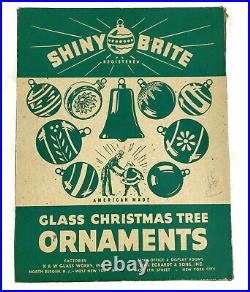 12 Vintage Shiny Brite Mica Stencil Mercury Glass Christmas Ornaments in Box
