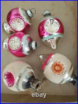 12 Vintage Shiny Brite Ornaments Pink/turquoise Atomic Mica Indent Ufo