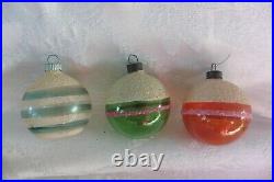 12 Vintage UNSILVERED MICA 2 SHINY BRITE & USA Striped Christmas Tree Ornaments