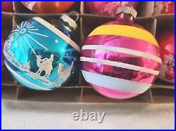 12 Vtg 1950's Shiny Brite USA Stenciled Mercury Glass Christmas Ornaments WithBox
