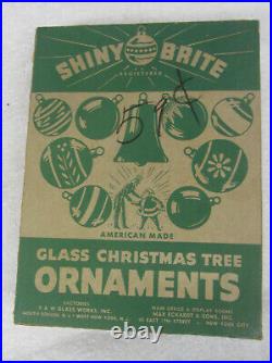 12 Vtg Mercury Glass SHINY BRITE Christmas Striped BELLS ORNAMENTS in Box