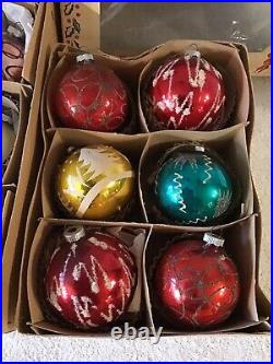 12 Vtg Poland W Germany Jumbo/large Mica Glitter Christmas Tree Ornaments Boxes