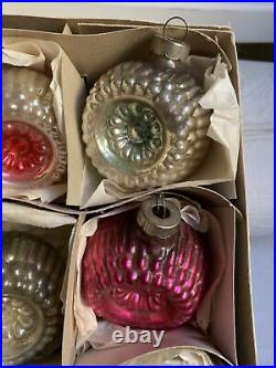 12 Vtg Shiny Brite Christmas Tree Ornaments Bumpy Textured Double Indent #fr