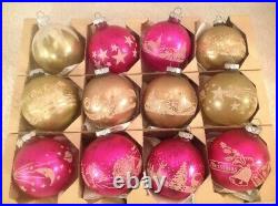 12 Vtg Shiny Brite Matte Mercury Mica Glitter Christmas Ornament Box 2 3/4