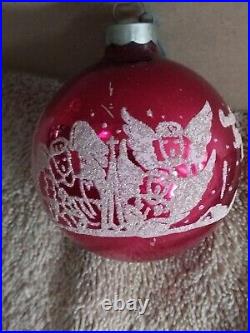 12 Vtg Shiny Brite Mercury Glass Mica Stencil Christmas Tree Ornaments withBox