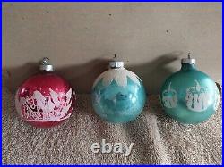 12 Vtg Shiny Brite Mercury Glass Mica Stencil Christmas Tree Ornaments withBox