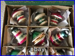 12 Vtg Shiny Brite Ufo Lantern Bell Mercury Glass Christmas Ornaments USA Box