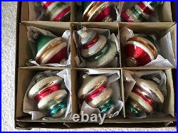 12 Vtg Shiny Brite Ufo Lantern Bell Mercury Glass Christmas Ornaments USA Box