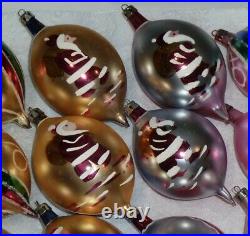 12 Vtg X-mas Tree Glass Teardrop Ornaments With Box Poland Polish Santa Claus
