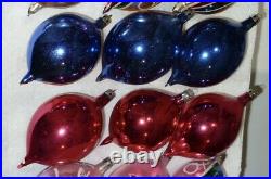 12 Vtg X-mas Tree Glass Teardrop Ornaments With Box Poland Polish Santa Claus
