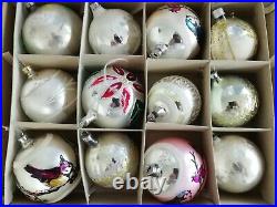 12 vintage Czech mercury blown glass Christmas tree balls hand decorated